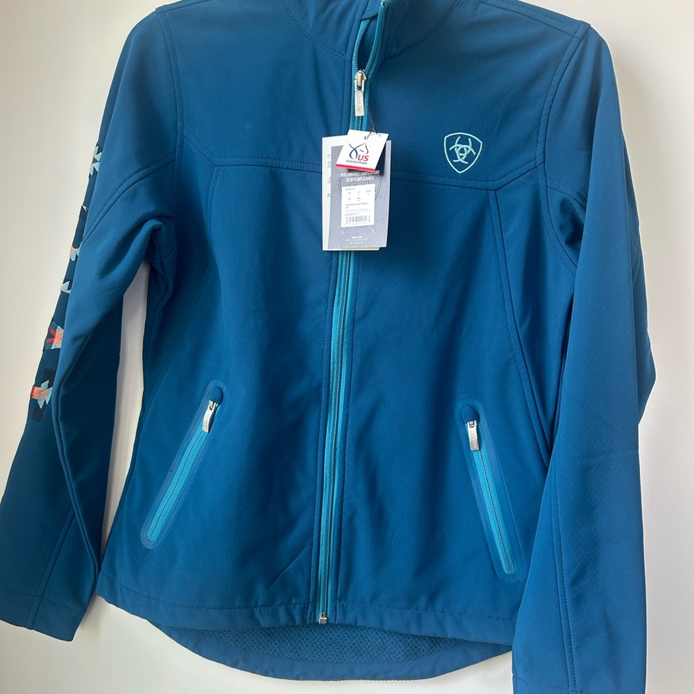Ariat Teal Team Softshell Jacket Aztec Serape Pattern Embroidered Sleeve - Picture 6 of 13